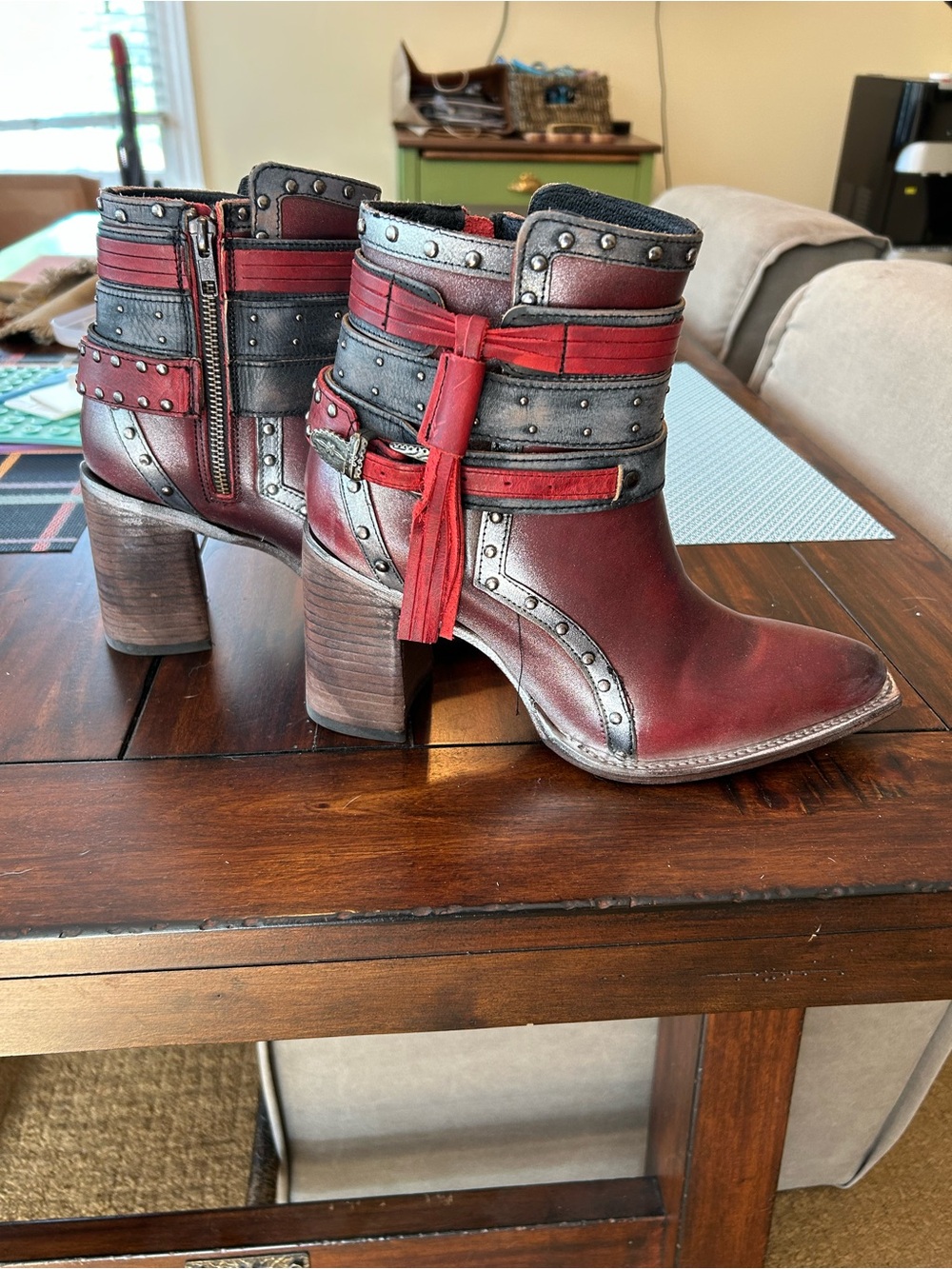 Freebird by Steven Red Leather Studded Ankle Boots - Julius